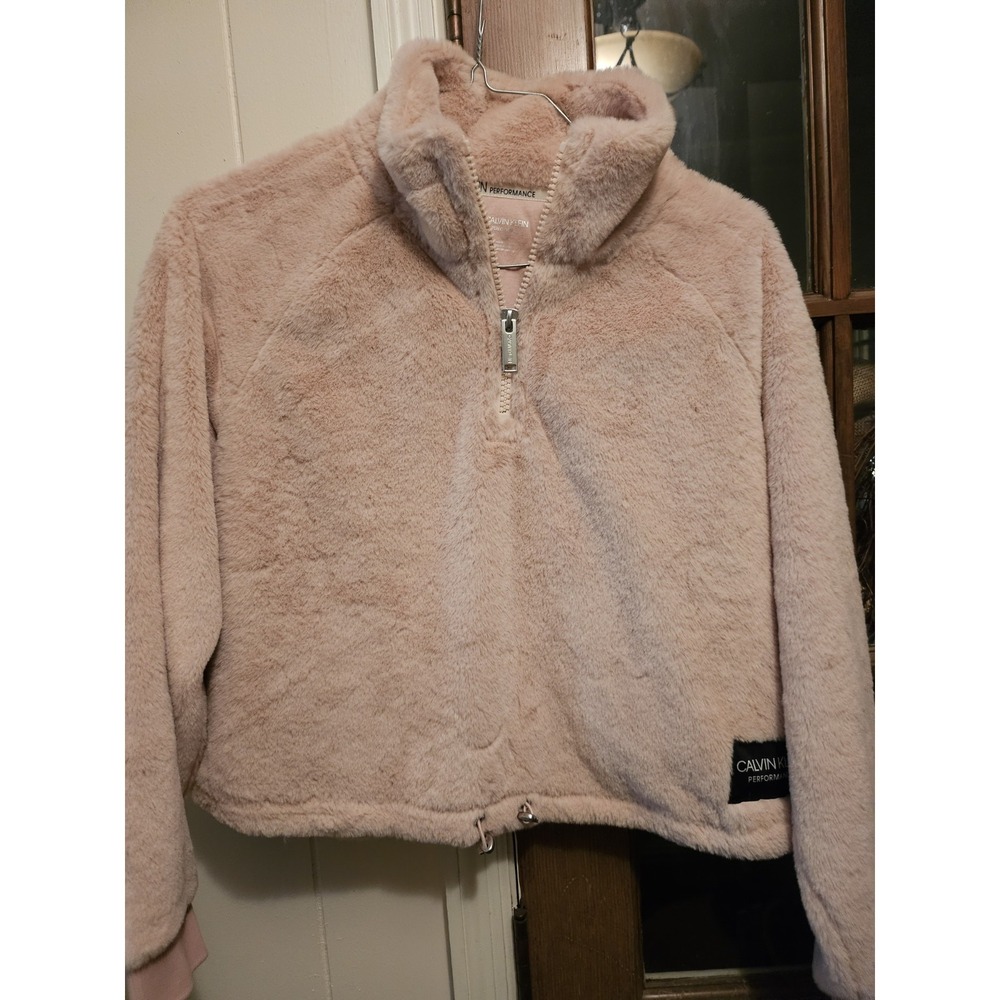 Calvin Klein Light Pink Furry Fleece 1/4 Zip Cropped Pullover. Nwt, Ribbed...
